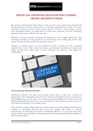Choose AIA Continuing Education Free Courses, Choose Architect-Forum