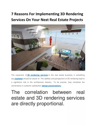 7 Reasons For Implementing 3D Rendering Services On Your Next Real Estate Projects