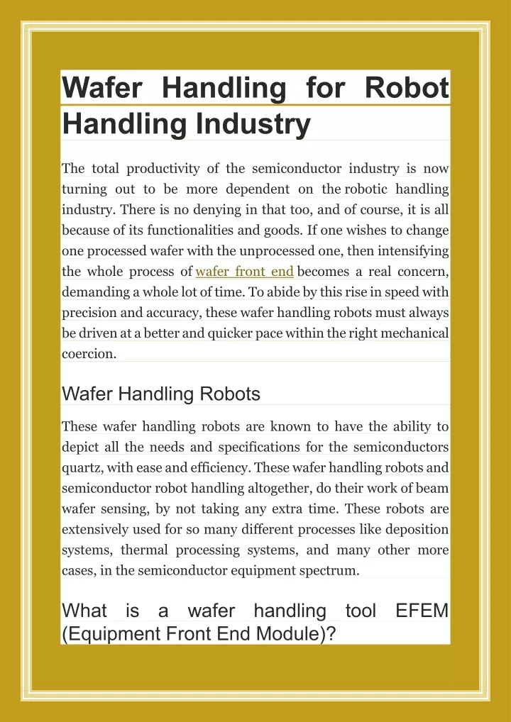 wafer handling for robot handling industry