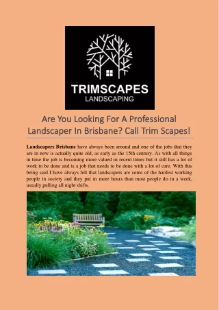 Are You Looking For A Professional Landscaper In Brisbane Call Trim Scapes