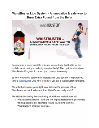 WaistBuster Lipo System - A Innovative & safe way to Burn Extra Pound from the Belly
