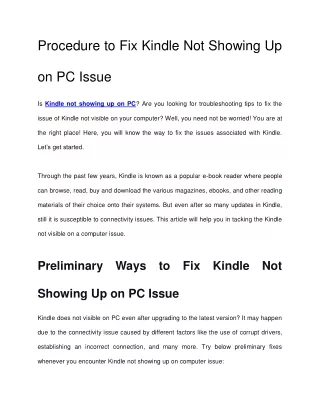 Procedure to Fix Kindle Not Showing Up on PC Issue