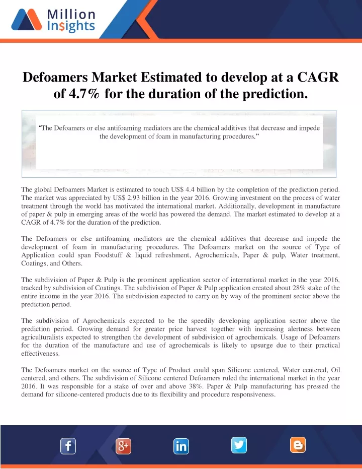 defoamers market estimated to develop at a cagr