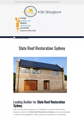 Slate Roof Rrestoration Sydney