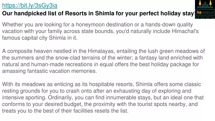 our handpicked list of resorts in shimla for your perfect holiday stay