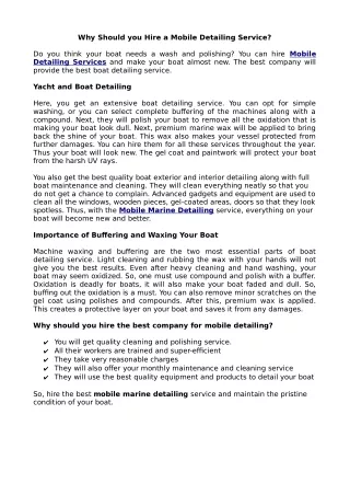 Why Should you Hire a Mobile Detailing Service?