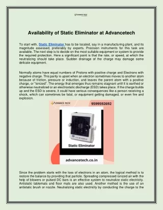 availability of static eliminator at advancetech