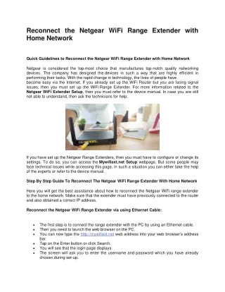 Reconnect the Netgear WiFi Range Extender with Home Network