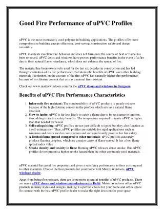 good fire performance of upvc profiles