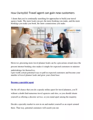 how claritysso travel agent can gain new customers