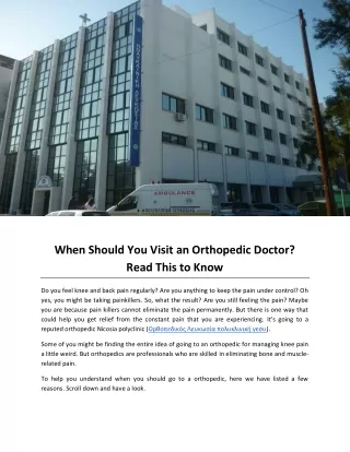 When Should You Visit an Orthopedic Doctor Read This to Know