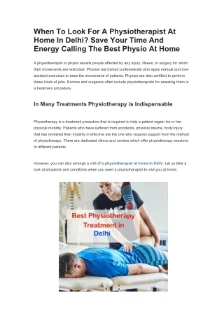 When To Look For A Physiotherapist At Home In Delhi