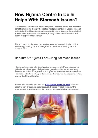 How Hijama Centre In Delhi Helps With Stomach Issues?