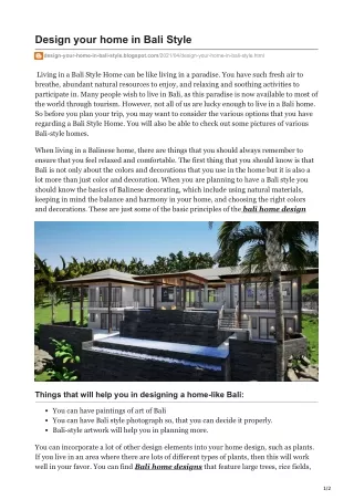 Design your home in Bali Style
