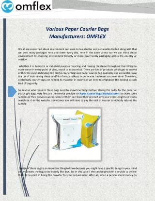 Best Paper Courier Bags Manufacturers: OMFLEX