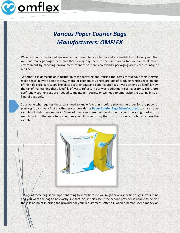 various paper courier bags manufacturers omflex