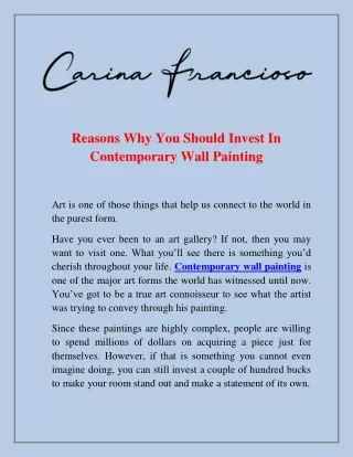 Reasons Why You Should Invest In Contemporary Wall Painting