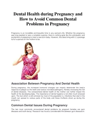 Dental Health during Pregnancy and How to Avoid Common Dental Problems in Pregnancy