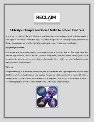 6 Lifestyle Changes You Should Make To Relieve Joint Pain