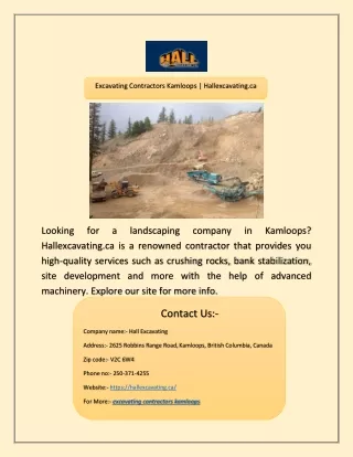 Excavating Contractors Kamloops | Hallexcavating.ca