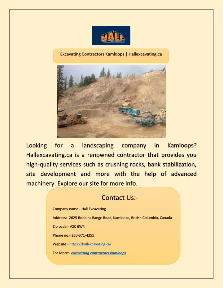 excavating contractors kamloops hallexcavating ca