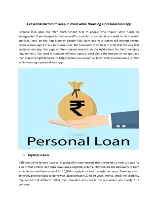 4 essential factors to keep in mind while choosing a personal loan app