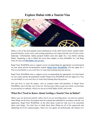 Explore Dubai with a Tourist Visa