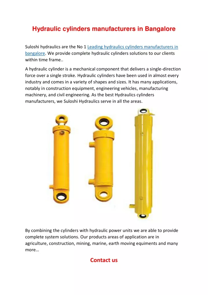 hydraulic cylinders manufacturers in bangalore