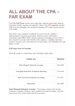 ALL ABOUT THE CPA – FAR EXAM