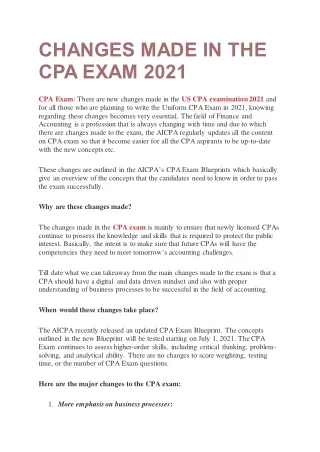 CHANGES MADE IN THE CPA EXAM 2021