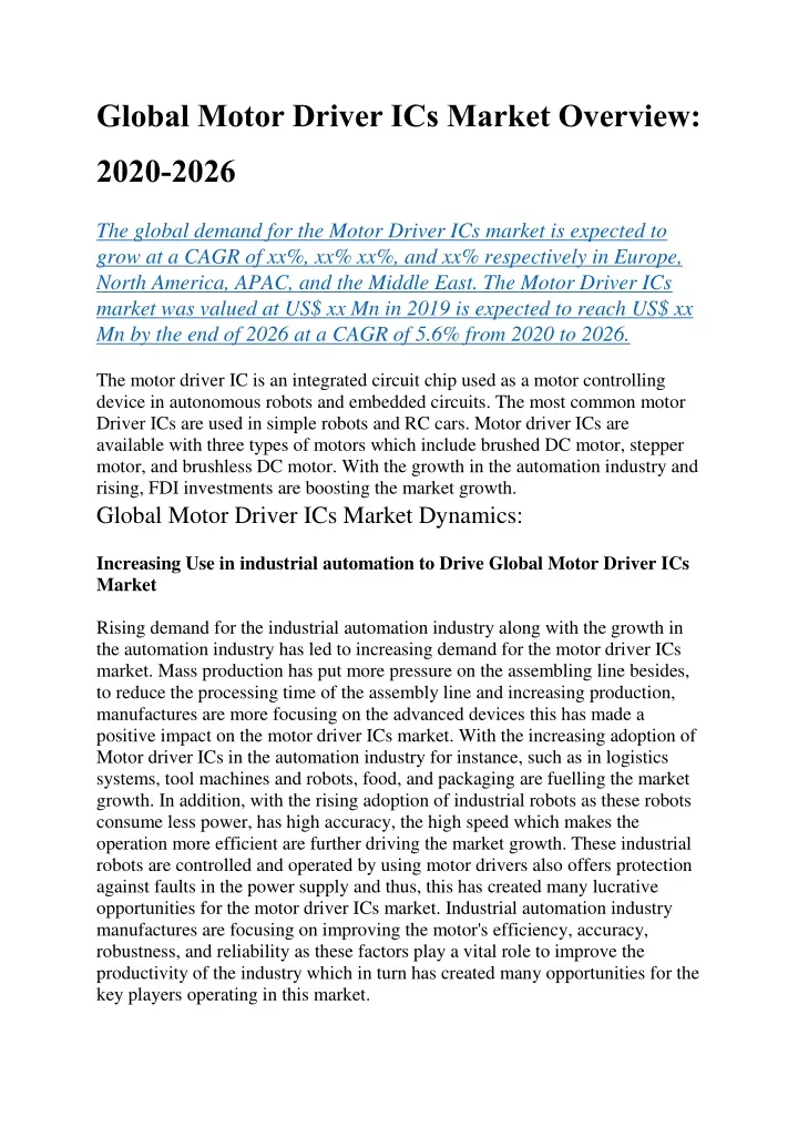 global motor driver ics market overview