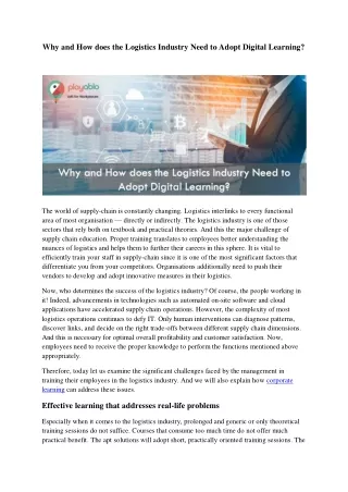 why and how does the logistics industry need