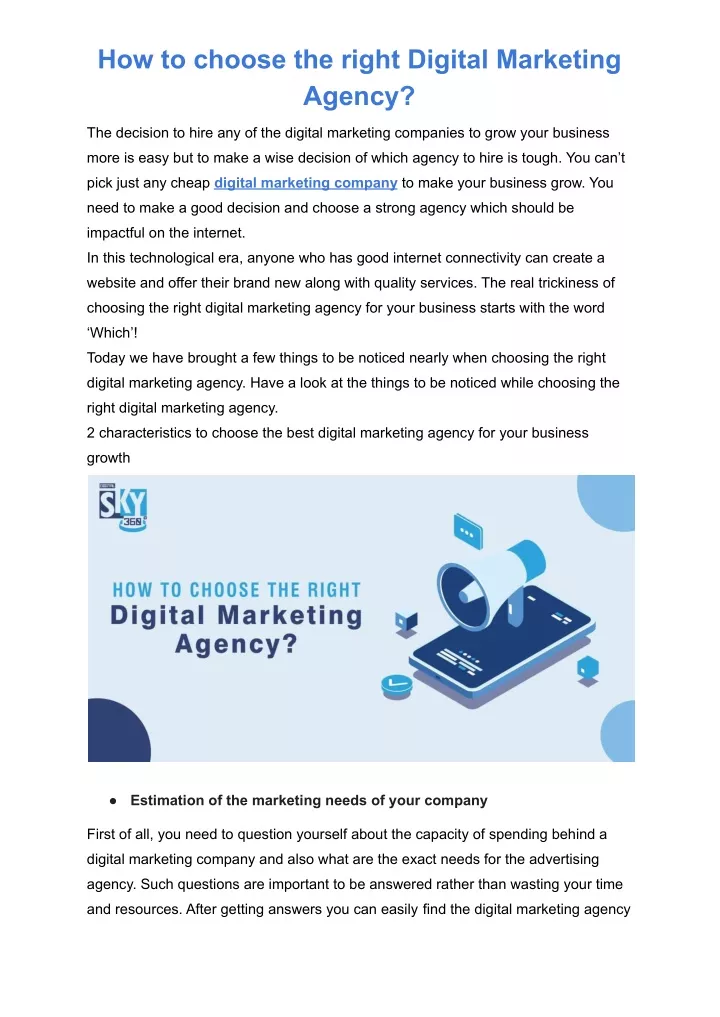 how to choose the right digital marketing agency