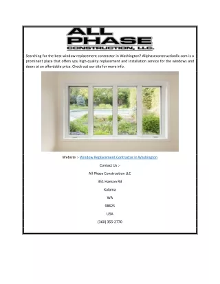 Window Replacement Contractor in Washington  Allphaseconstructionllc.com