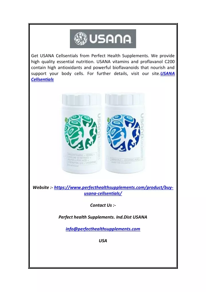 get usana cellsentials from perfect health
