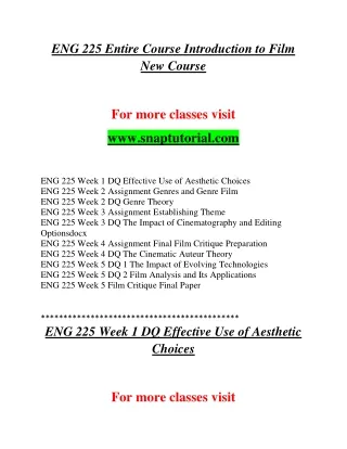 ENG 225 Enthusiastic Teaching / snaptutorial.com