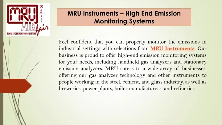 mru instruments high end emission monitoring