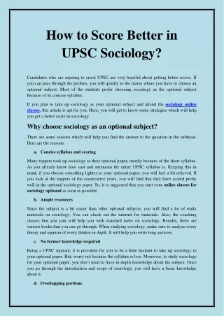 How to Score Better in UPSC Sociology?