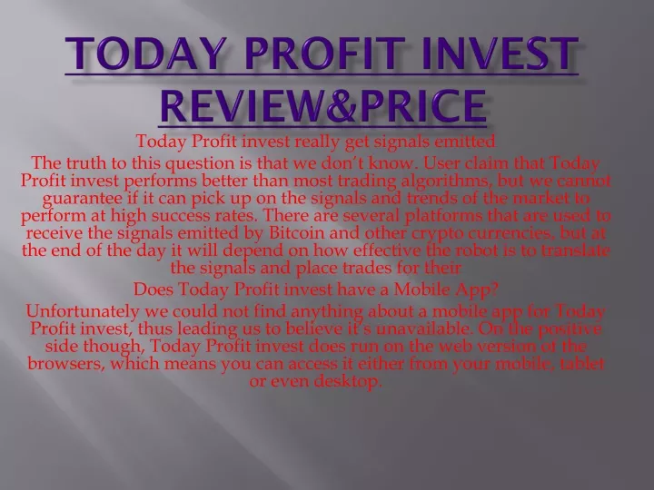 today profit invest review price