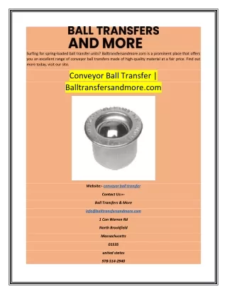 Conveyor Ball Transfer | Balltransfersandmore.com