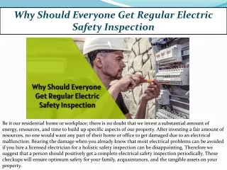 Why Should Everyone Get Regular Electric Safety Inspection
