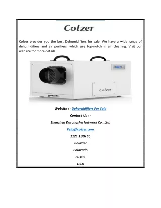 Dehumidifiers For Sale | Colzer.com