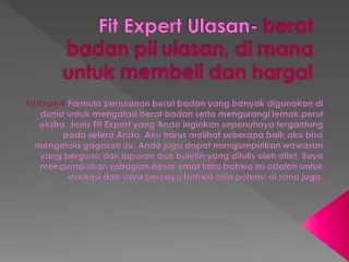 Fit Expert ulasan – aman dan efektif suplemen untuk menurunkan berat badan?