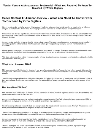 Vendor Central At Amazon Evaluation - What You Need To Know To Prosper By Whale Digitals