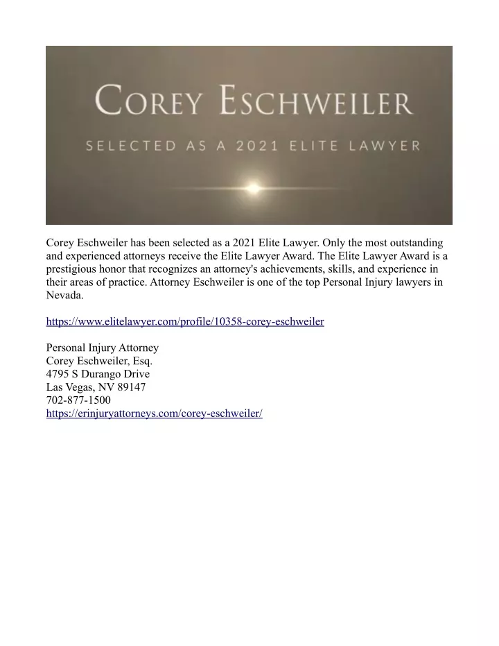 corey eschweiler has been selected as a 2021