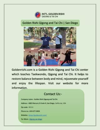 Golden Rishi Qigong and Tai Chi | San Diego