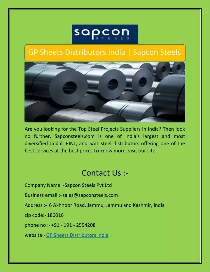 gp sheets distributors india sapcon steels