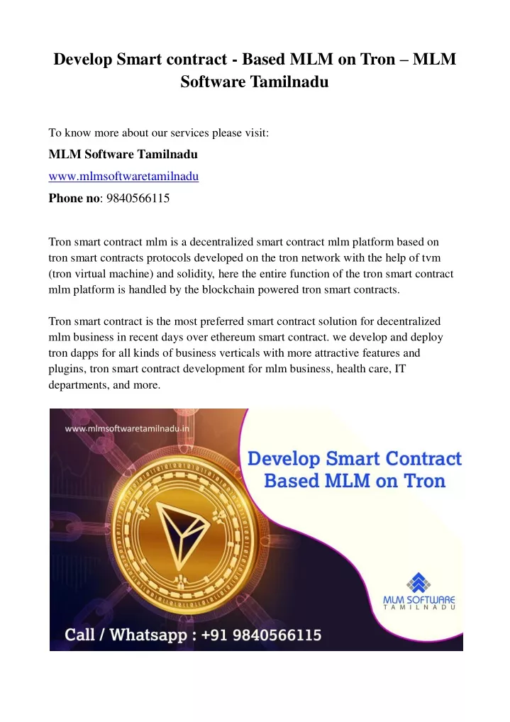 develop smart contract based mlm on tron