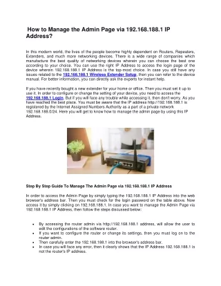 How to Manage the Admin Page via 192.168.188.1 IP Address