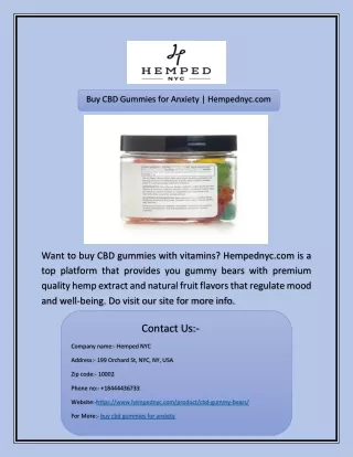 Buy CBD Gummies for Anxiety | Hempednyc.com
